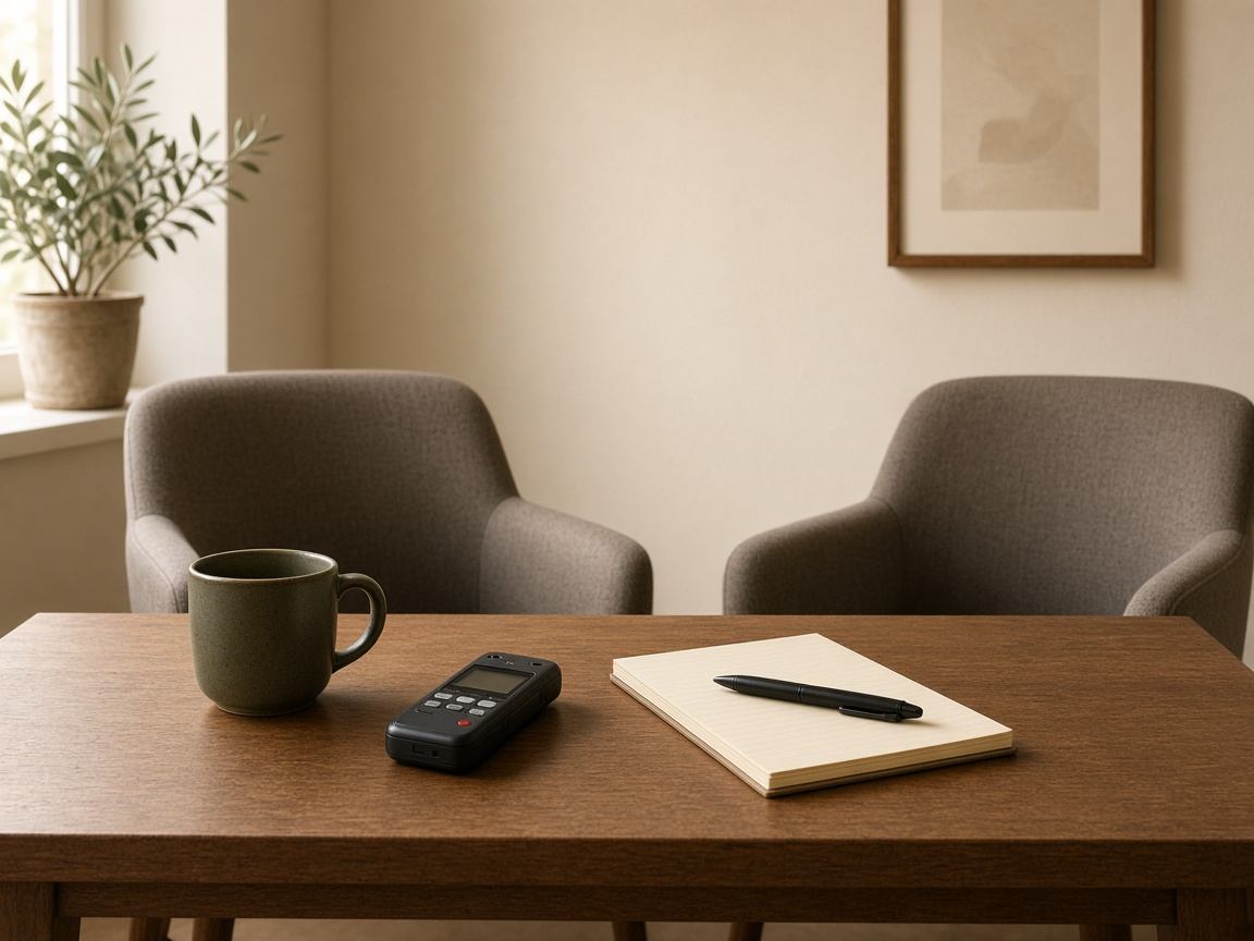 Researcher conducting a calm B2B customer interview